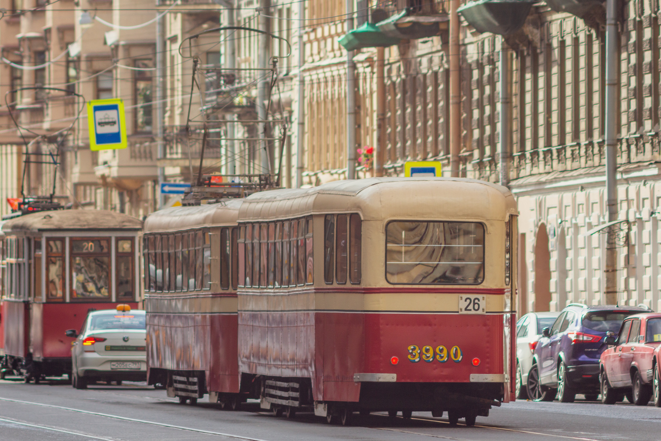 Санкт-Петербург, ЛП-49 № 3990; Санкт-Петербург — Парад в честь 116-летия Петербургского трамвая — 01.10.2023