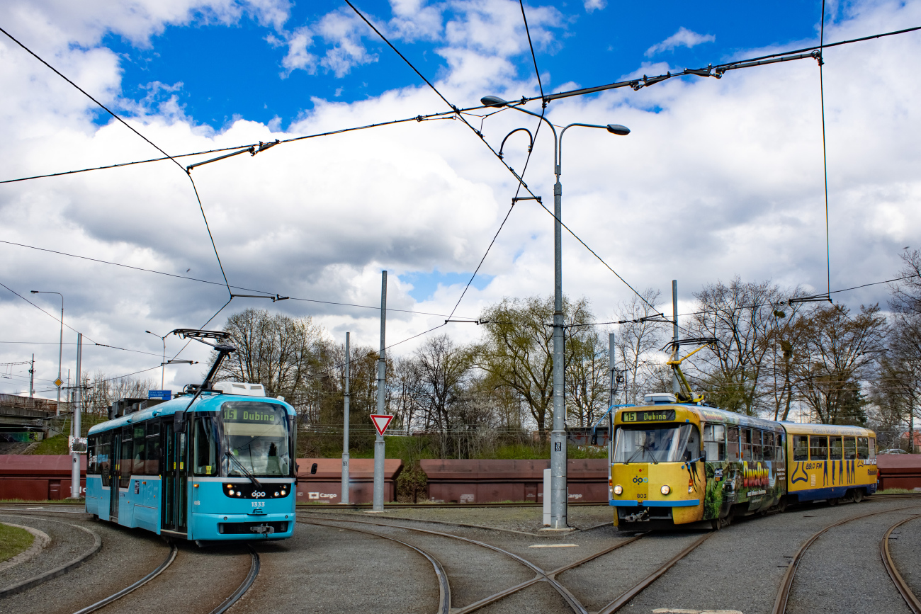 Ostrava, Vario LFR.E č. 1333; Ostrava, Tatra K2R.P č. 803