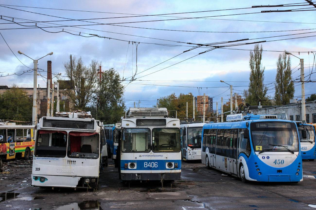 Воронеж, ЗиУ-682Г-016.02 № 319; Воронеж, ЗиУ-682ГМ1 (с широкой передней дверью) № 8406; Воронеж, БКМ 420030 «Витовт» № 450 Воронеж, ЗиУ-682Г-016.02 № 319; Воронеж, ЗиУ-682ГМ1 (с широкой передней дверью) № 8406; Воронеж, БКМ 420030 «Витовт» № 450