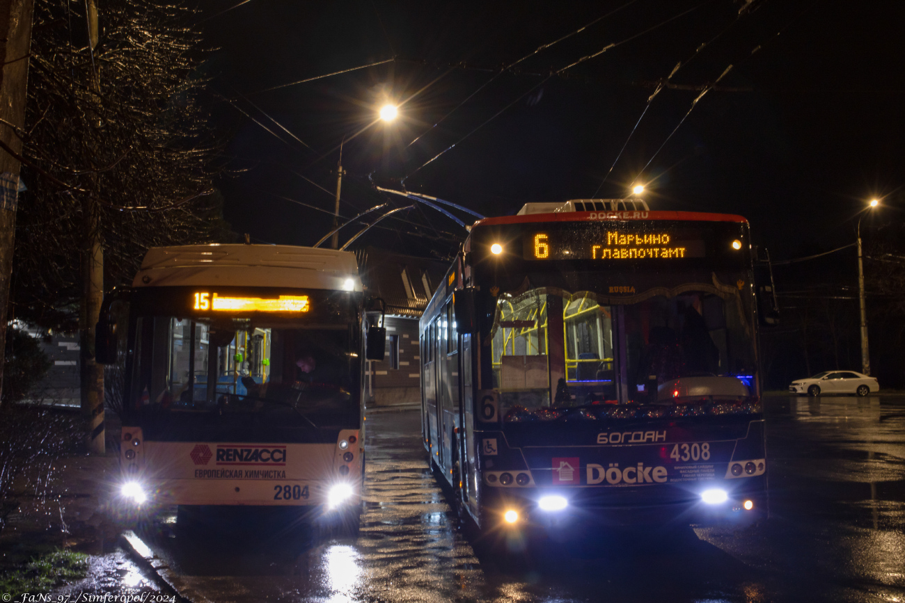 Крымский троллейбус, Тролза-5265.03 «Мегаполис» № 2804; Крымский троллейбус, Богдан Т70110 № 4308 Крымский троллейбус, Тролза-5265.03 «Мегаполис» № 2804; Крымский троллейбус, Богдан Т70110 № 4308