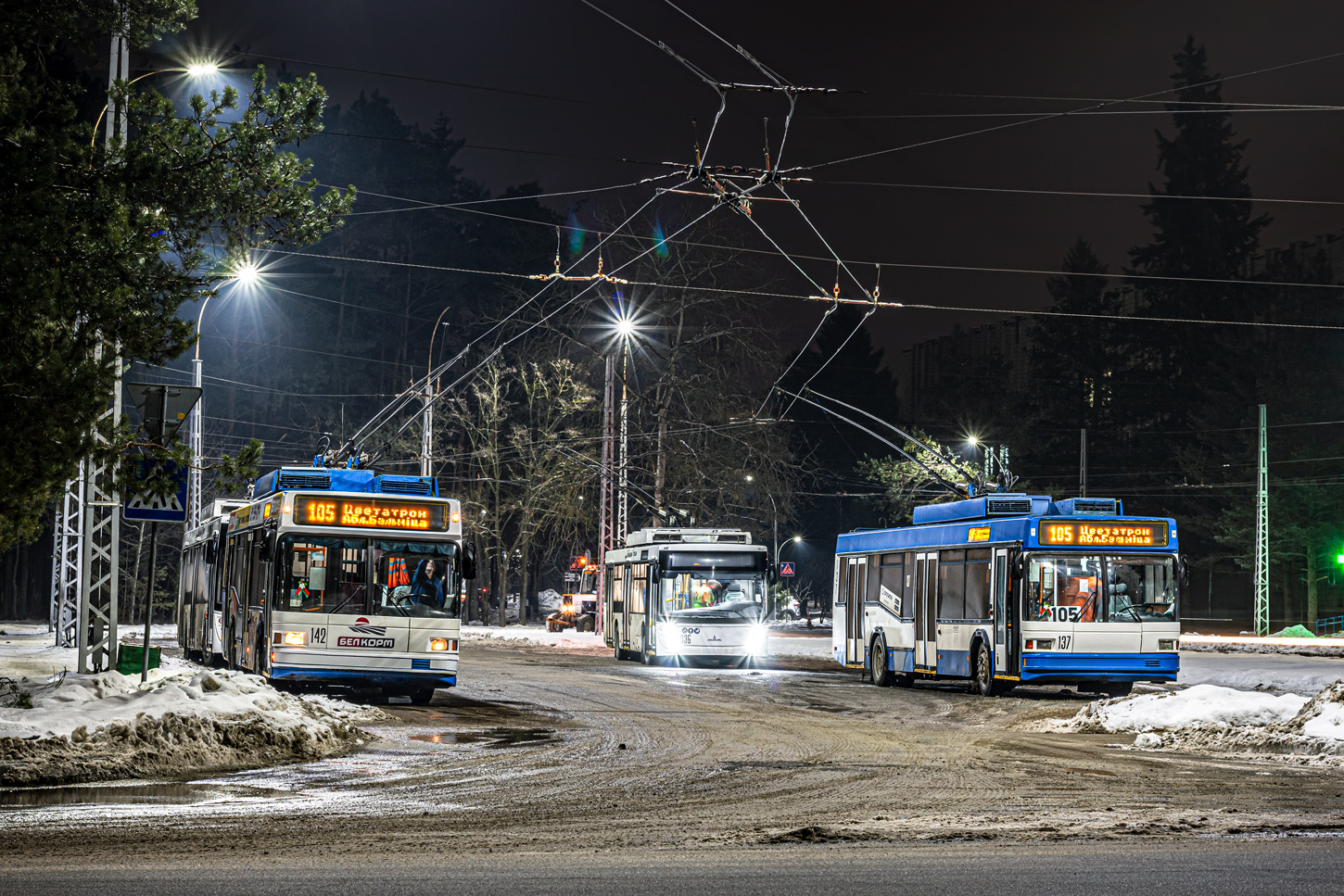 Брест, БКМ 221 № 142; Брест, МАЗ-203Т70 № 036; Брест, БКМ 221 № 137