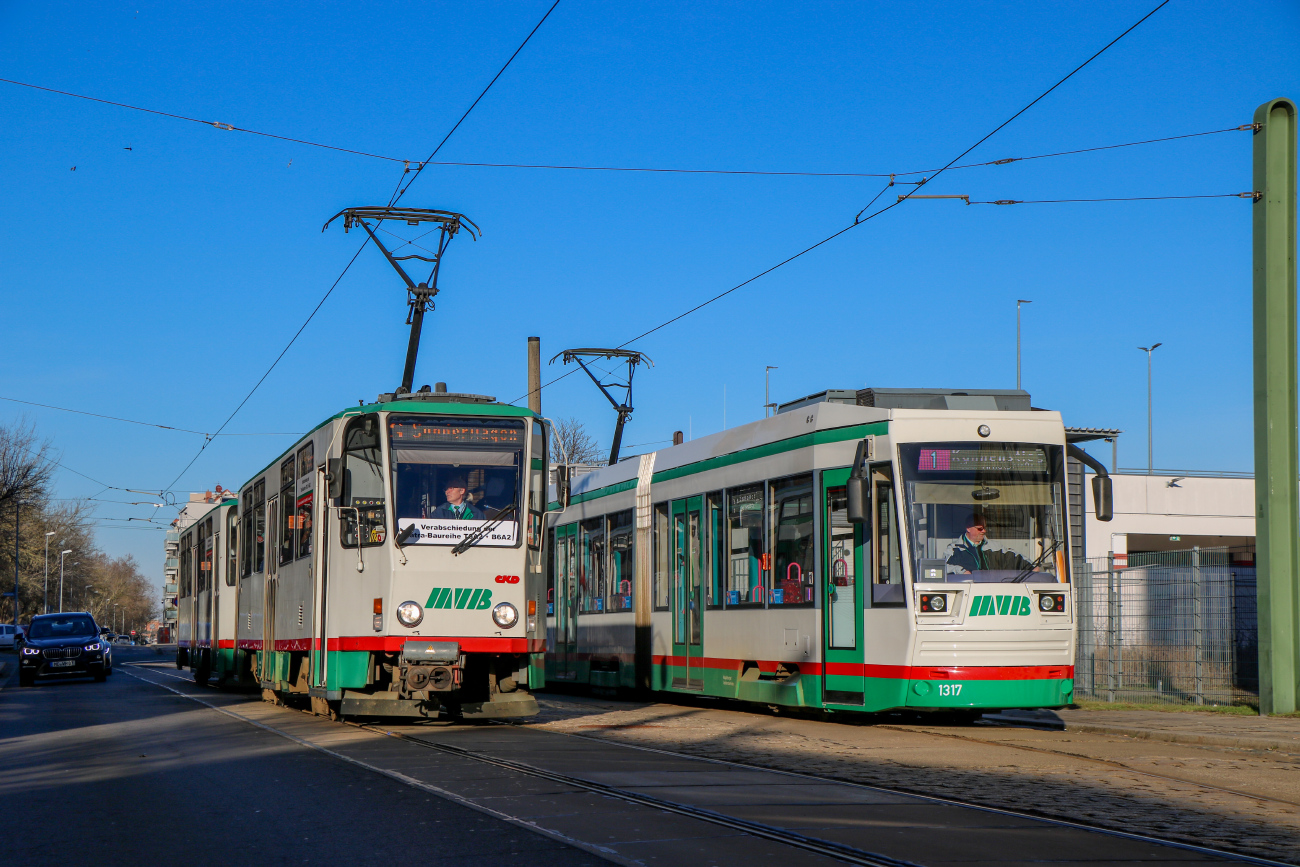 Магдебург, Tatra T6A2M № 1281; Магдебург, LHB NGT8D № 1317; Магдебург — T6A2-Abschied 28.01.2024