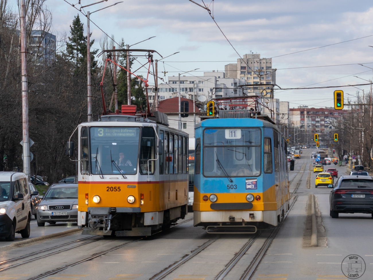 София, Tatra T6A2SF № 2055; София, Т8М-500 F № 503