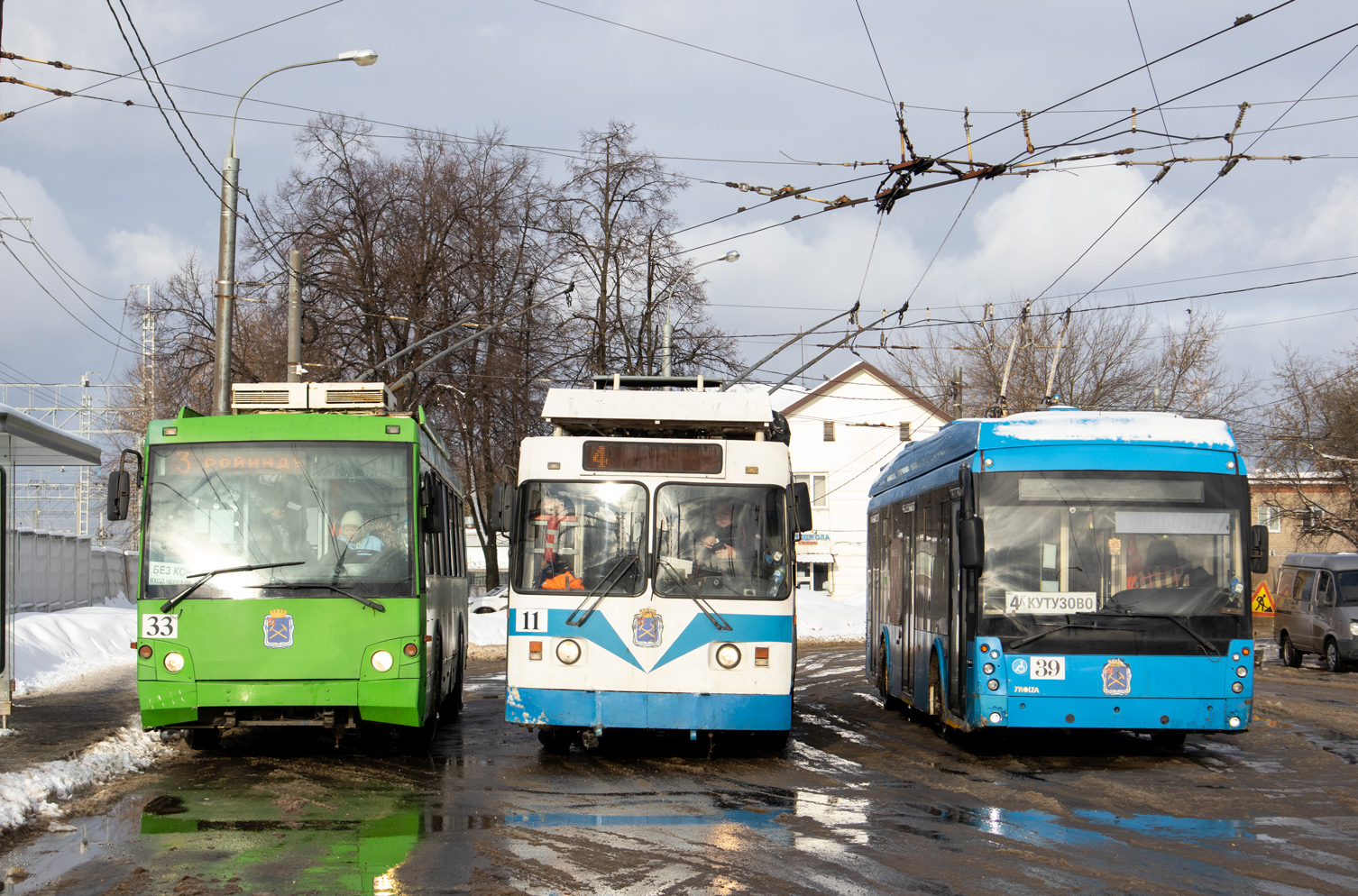 Podolsk, Trolza-5264.05 “Sloboda” № 33; Podolsk, ZiU-682 GOH Ivanovo № 11; Podolsk, Trolza-5265.02 “Megapolis” № 39