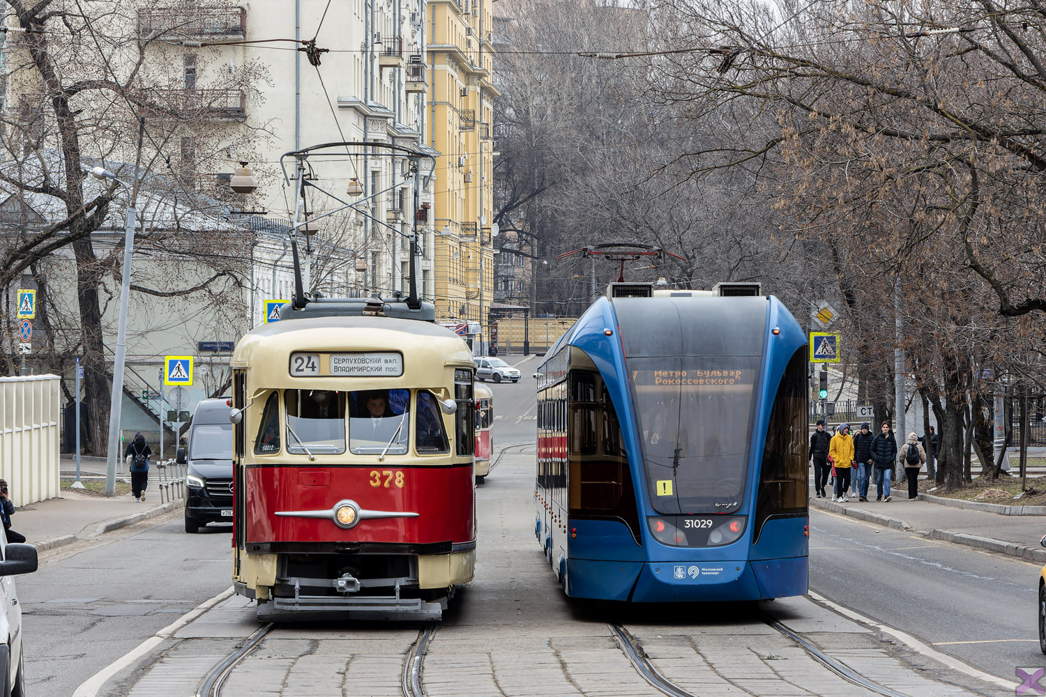 Москва, Tatra T2SU № 378; Москва, 71-931М «Витязь-М» № 31029; Москва — Празднование 125-летия Московского трамвая (репетиции парада 29.03.2024 и 03.04.2024, парад и выставка трамваев 06.04.2024)