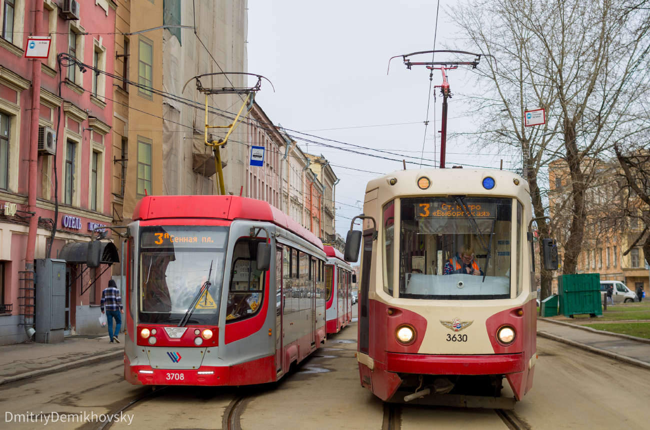 Санкт-Петербург, 71-623-03 № 3708; Санкт-Петербург, ЛМ-68М2 (мод. СПб ГЭТ) № 3630