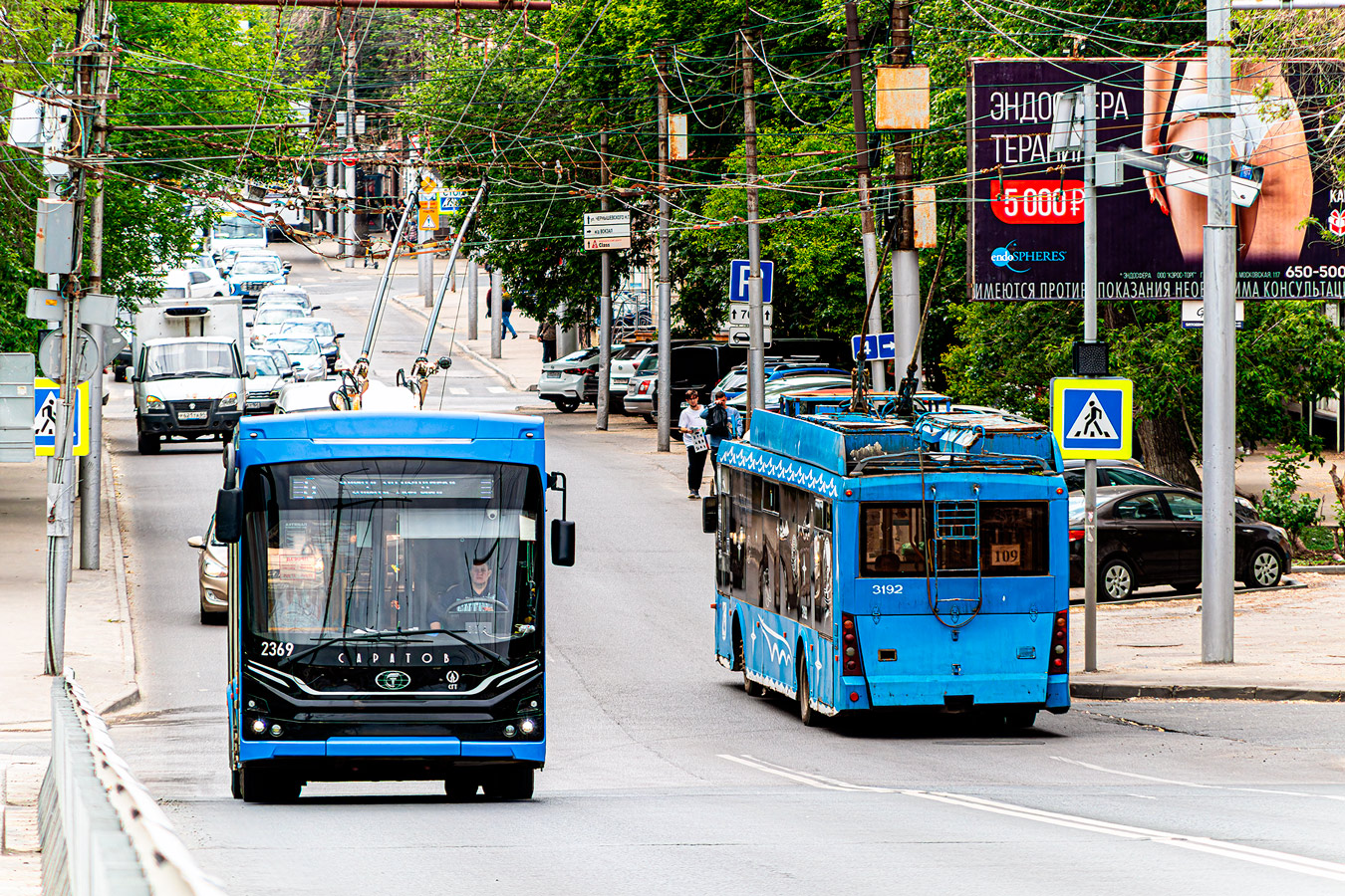 Саратов, ПКТС-6281.01 «Адмирал» № 2369; Энгельс, Тролза-5265.00 «Мегаполис» № 3192