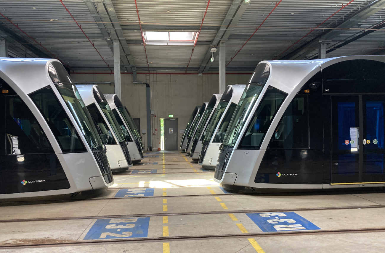 Люксембург, CAF Urbos 3 № 107; Люксембург, CAF Urbos 3 № 105; Люксембург — Luxtram Depot