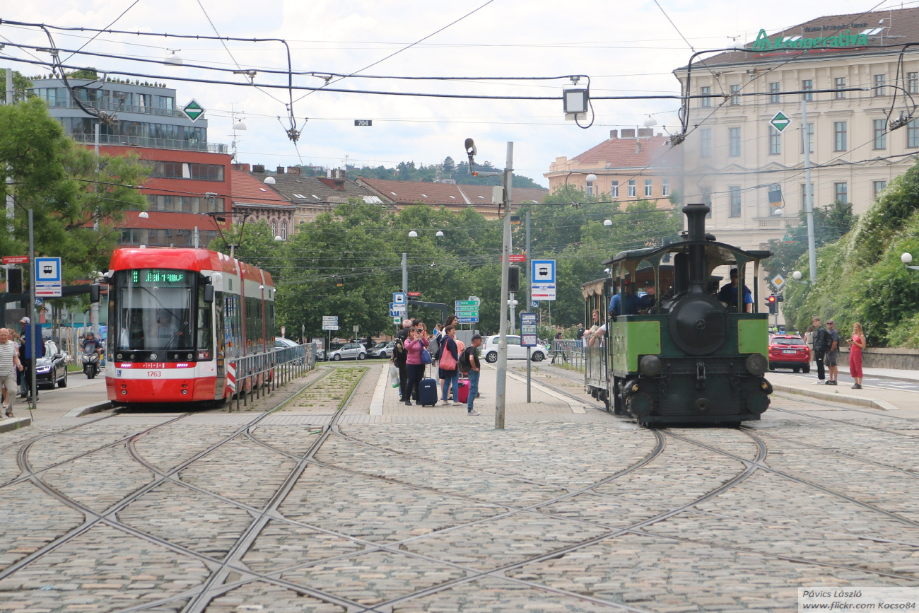 Брно, Škoda 45T ForCity Smart № 1763; Брно, Паровоз Krauss № 10