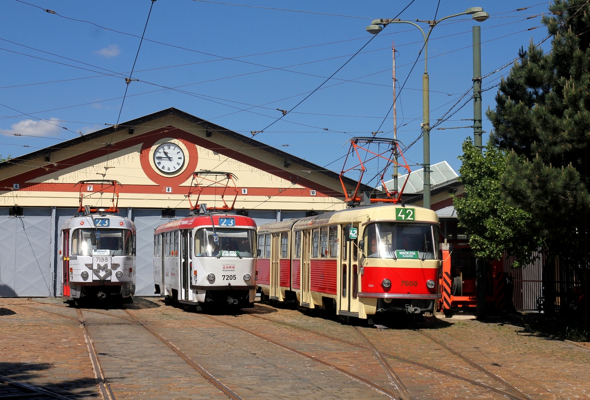 Prague, Tatra T3SUCS № 7188; Prague, Tatra T3SUCS № 7205; Prague, Tatra K2 № 7000