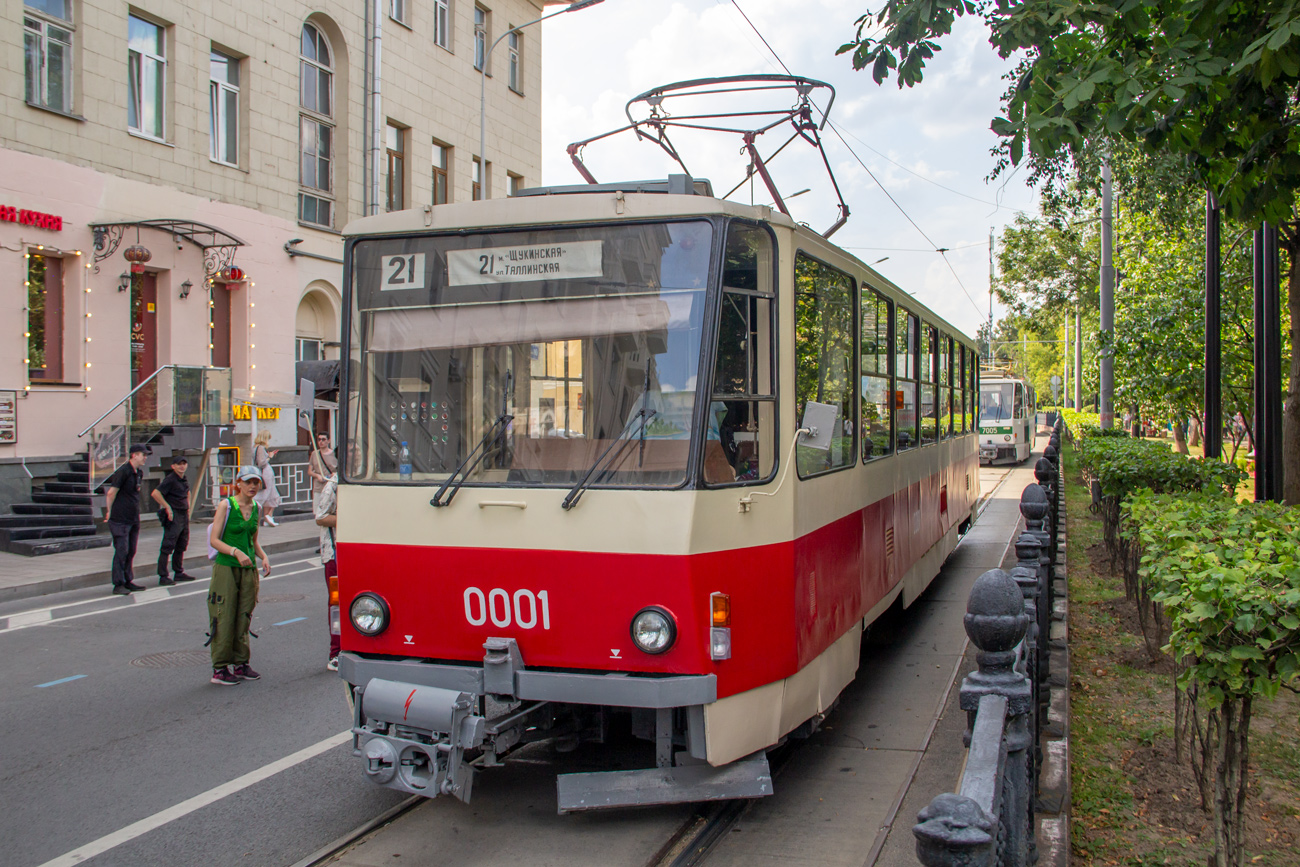 Москва, Tatra T6B5SU № 0001; Москва — День Московского транспорта — 2024 (ночные репетиции парада трамваев 06.07.2024 и 11.07.2024, парад и выставка трамваев 13.07.2024)