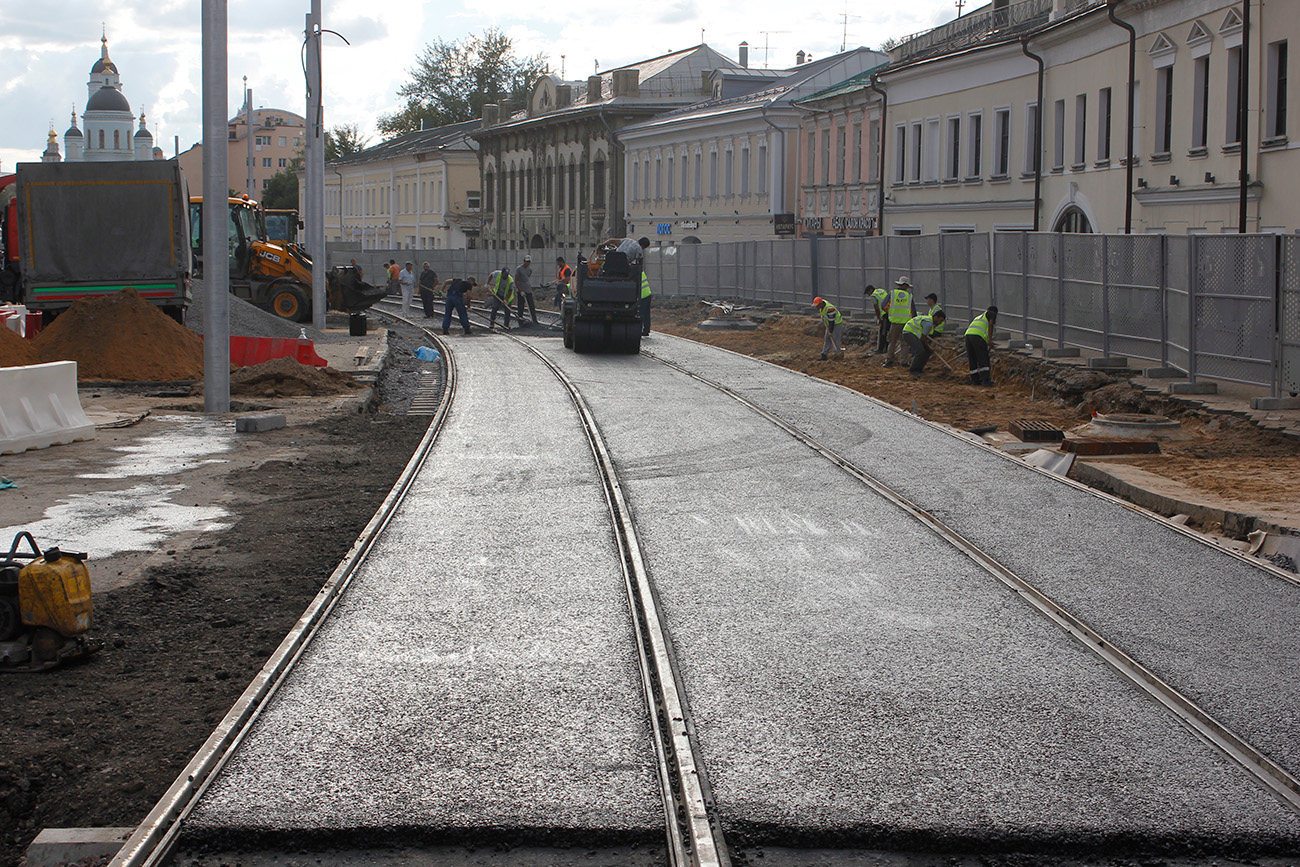 Moscou — Construction of a tram line on Sergiya Radonezhskogo Street
