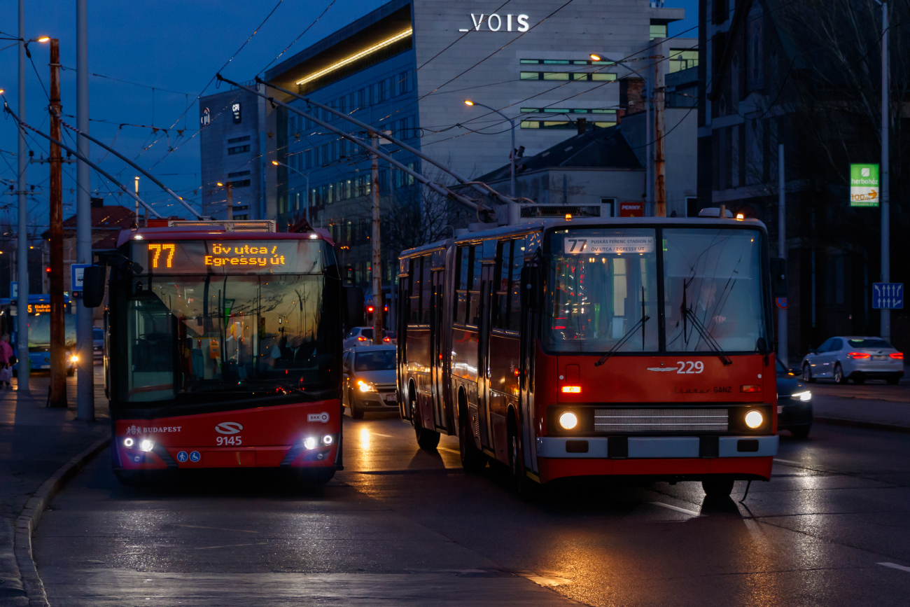 Будапешт, Solaris Trollino IV 18 Škoda № 9145; Будапешт, Ikarus 280.94 № 229