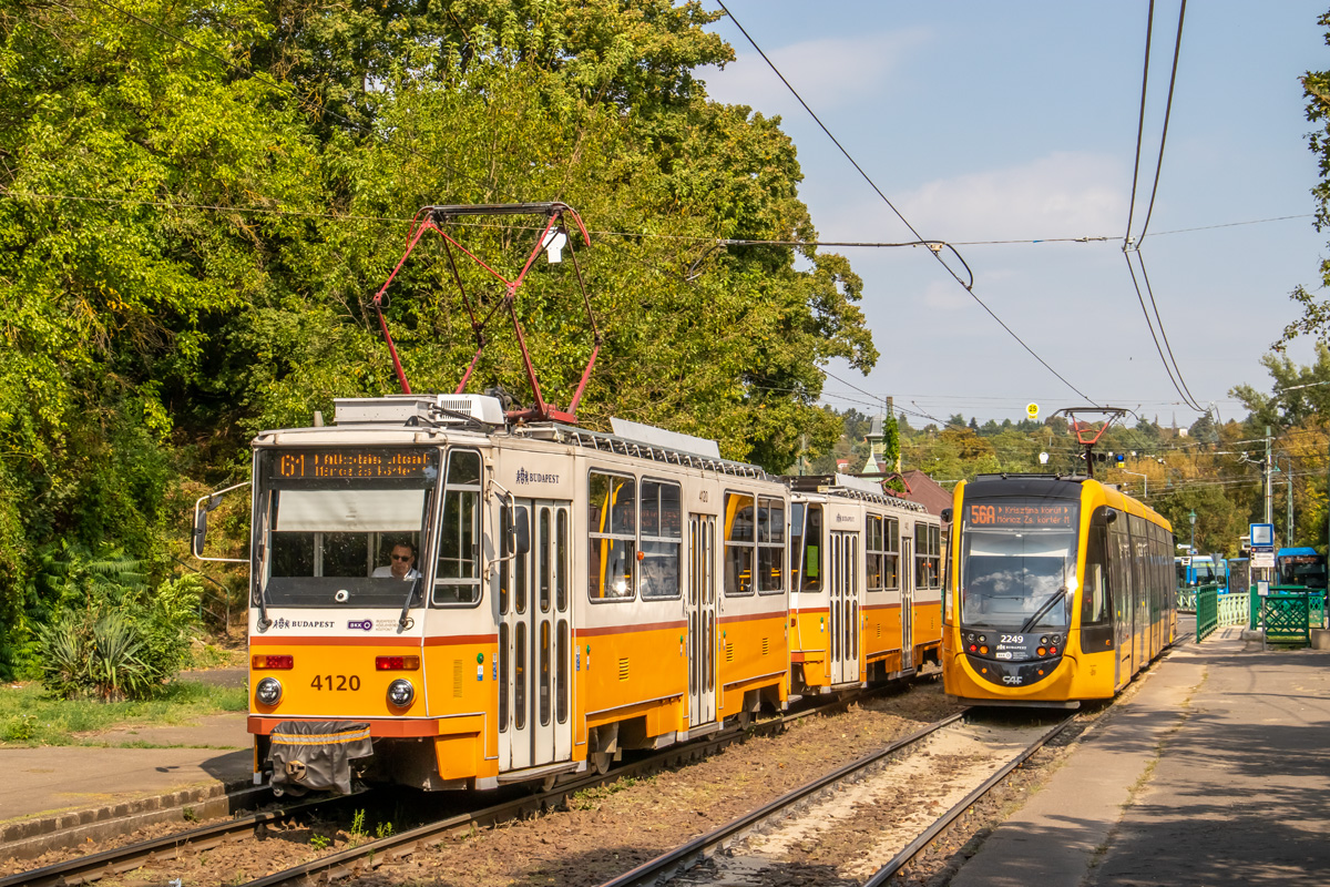 Budapest, Tatra T5C5K2 — 4120; Budapest, CAF Urbos 3 — 2249