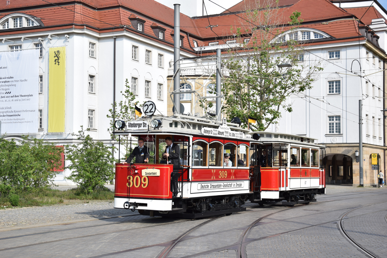 Dresden, Berolina 2-axle motor car č. 309 (201 301); Dresden — 25 years of tram museum — 50 years of Tatra (03.06.2017)