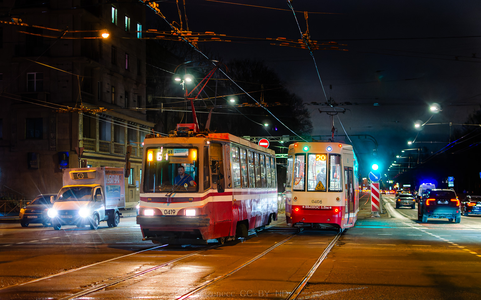 Санкт-Петербург, 71-134К (ЛМ-99К) № 0419; Санкт-Петербург, ЛМ-68М2 (мод. СПб ГЭТ) № 0406 Санкт-Петербург, 71-134К (ЛМ-99К) № 0419; Санкт-Петербург, ЛМ-68М2 (мод. СПб ГЭТ) № 0406