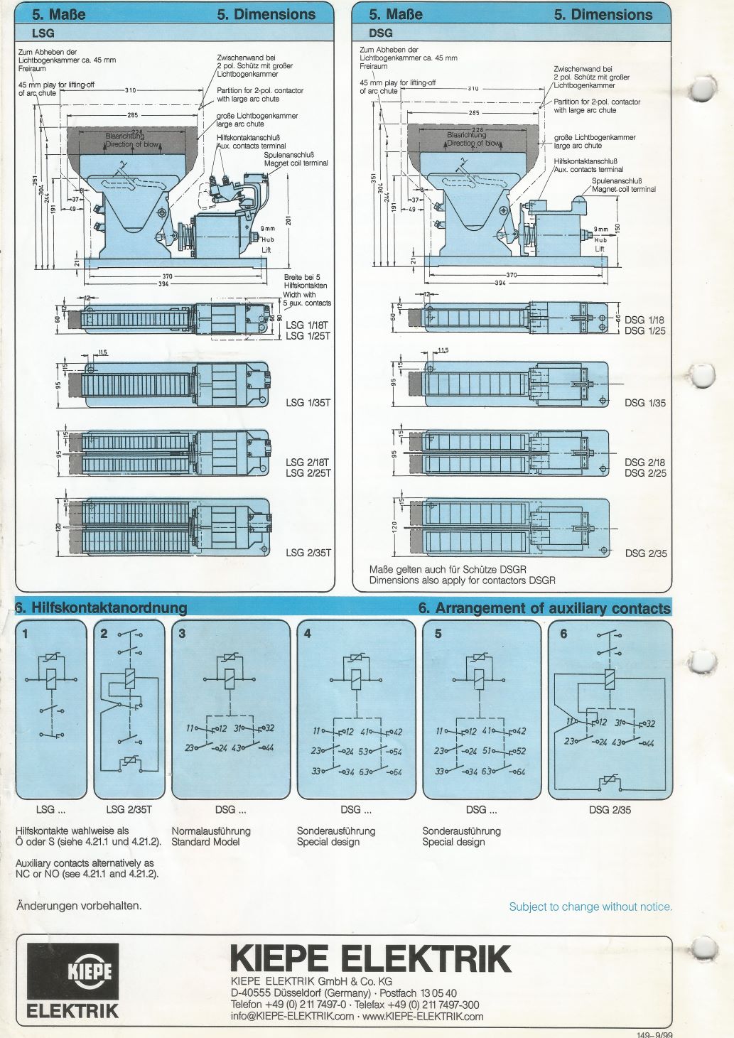 Kiepe Elektrik — Контакторы постоянного тока — Тип: LSG и DSG (1999)