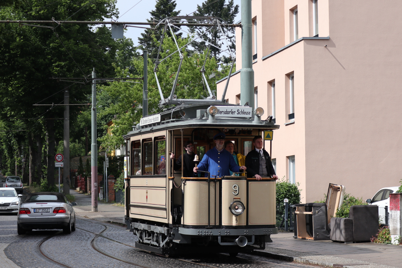 Потсдам, Двухосный моторный Lindner № 9; Вольтерсдорф — Юбилей: 111 лет Вольтерсдорфскому трамваю (19./20.05.2024)