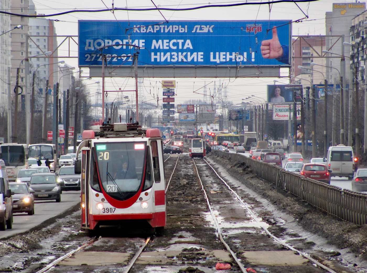 Санкт-Петербург, 71-134А (ЛМ-99АВН) № 3907; Санкт-Петербург — Трамвайные линии и инфраструктура