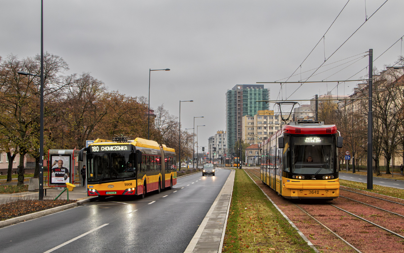 Варшава, Solaris Urbino IV 18 Electric № 5908; Варшава, PESA Jazz 128N № 3642