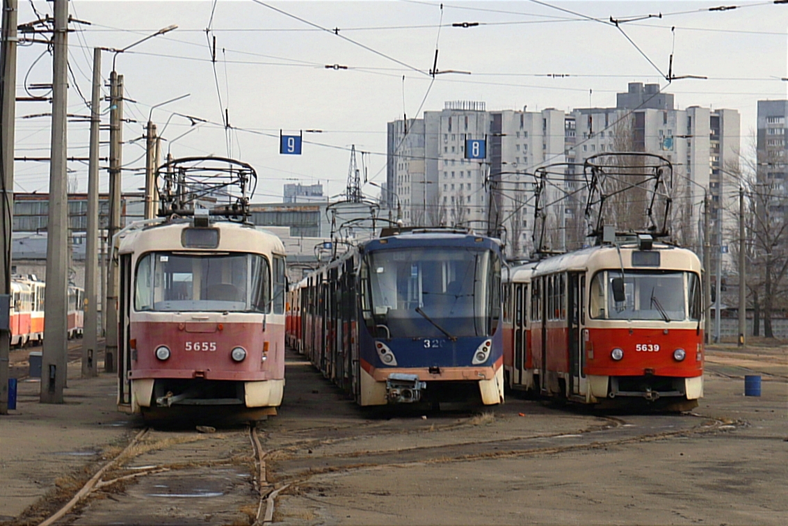 Киев, Tatra T3SUCS № 5655; Киев, К1 № 320; Киев, Tatra T3SUCS № 5639; Киев — Трамвайные депо: Дарницкое