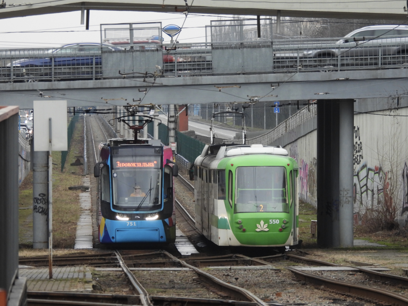 Kyiv, PESA 71-414K (Fokstrot) # 751; Kyiv, K3R-NNP “Kashtan” # 550 Kyiv, PESA 71-414K (Fokstrot) # 751; Kyiv, K3R-NNP “Kashtan” # 550