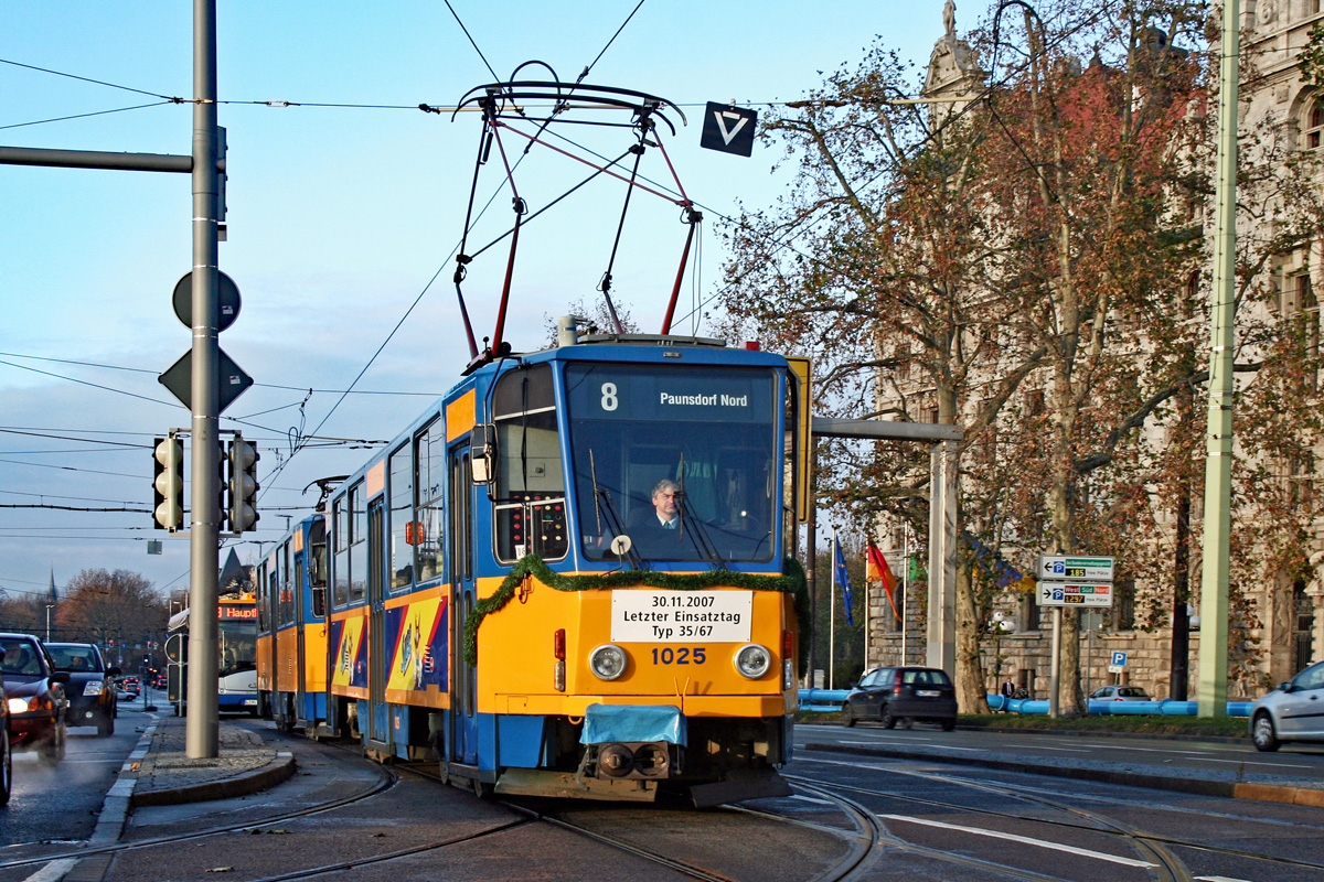 Leipzig, Tatra T6A2 č. 1025; Leipzig — Last day of operaion of Tatra T6A2/B6A2 tramcars (30.11.2007)