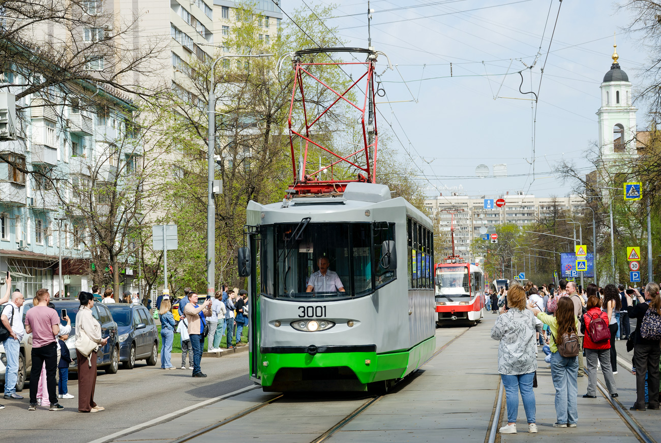 Москва, 71-135 (ЛМ-2000) № 3001; Москва — Празднование 126-летия Московского трамвая (репетиция парада 02.04.2025, парад и выставка трамваев 19.04.2025)