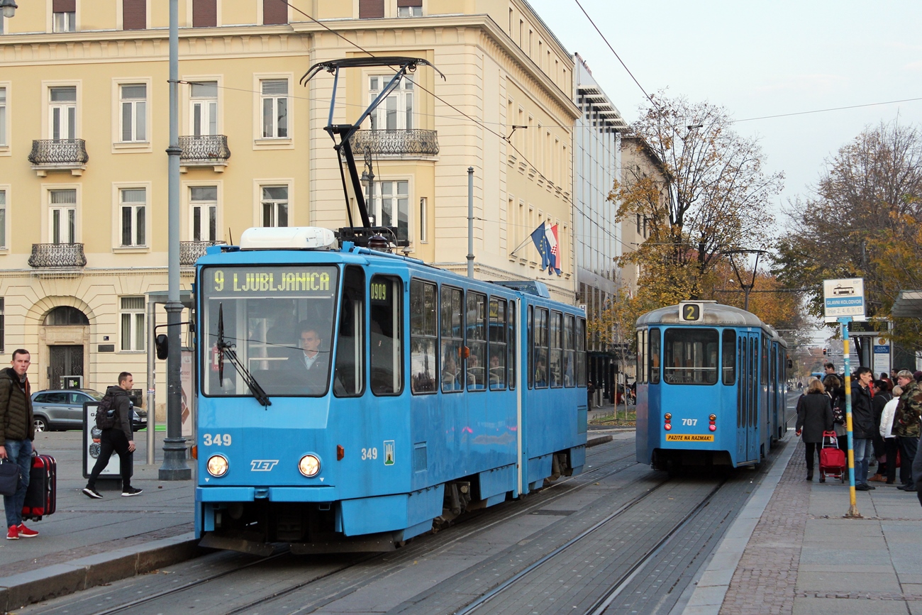 Загреб, Tatra KT4YU № 349; Загреб, Đuro Đaković TP-1Z № 707