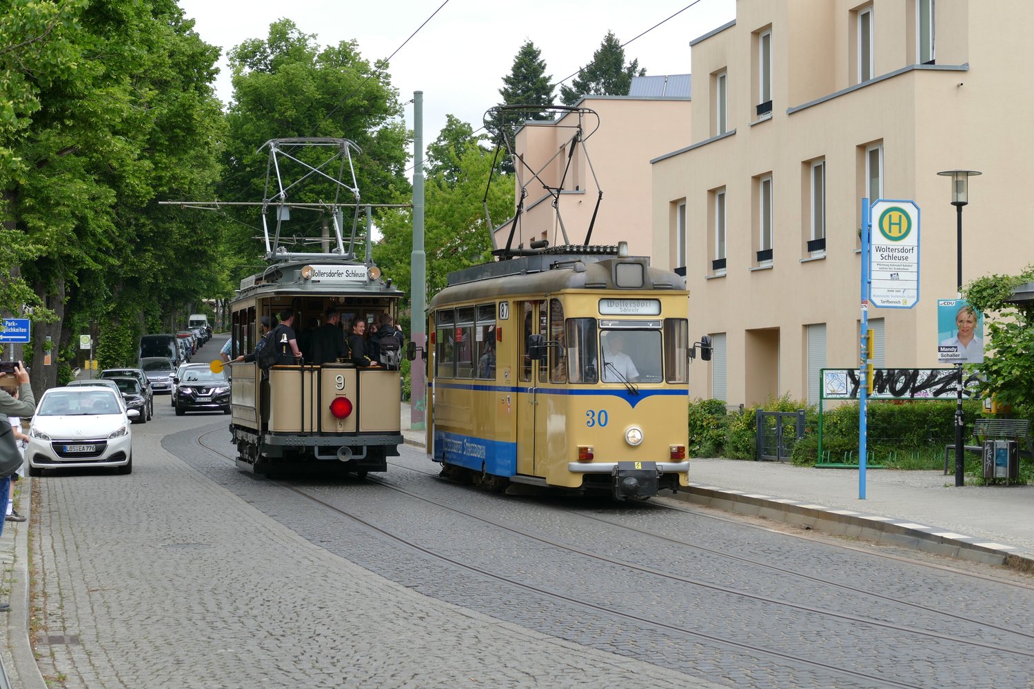 Potsdamas, Lindner 2-axle motor car nr. 9; Woltersdorf, Gotha T57 nr. 30; Woltersdorf — Anniversary: 111 years of Woltersdorf tramway (19./20.05.2024)