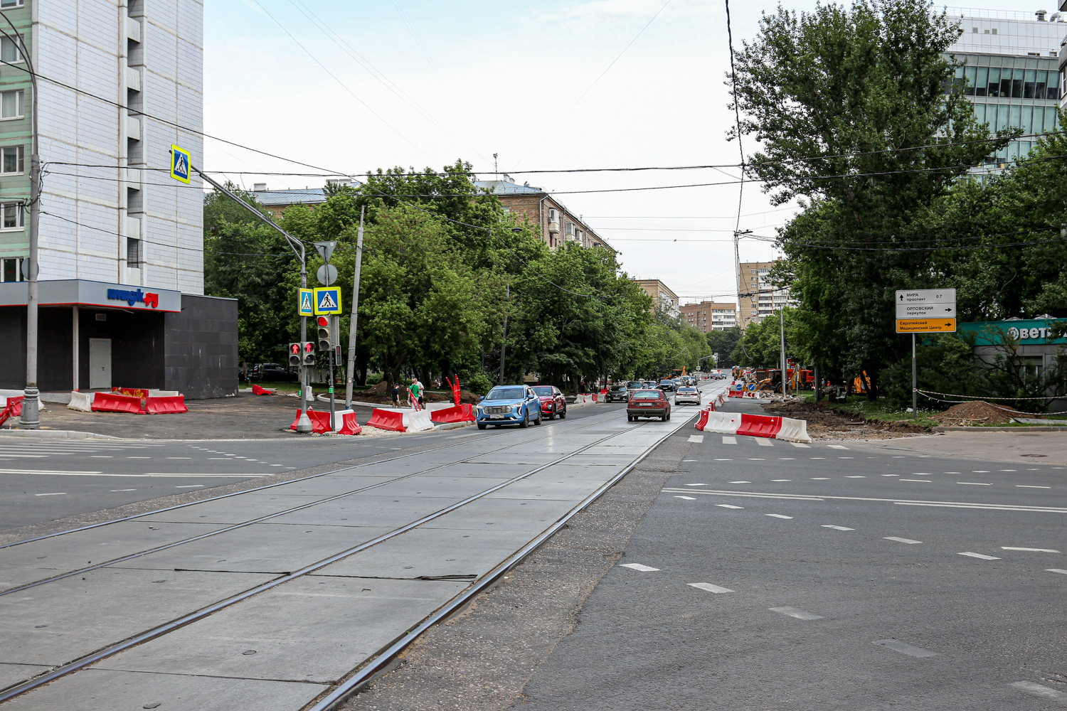 Moscow — Rebuild of the tram line along Trifonovskaya Street & Gilyarovskogo Street to Rijskaya Square