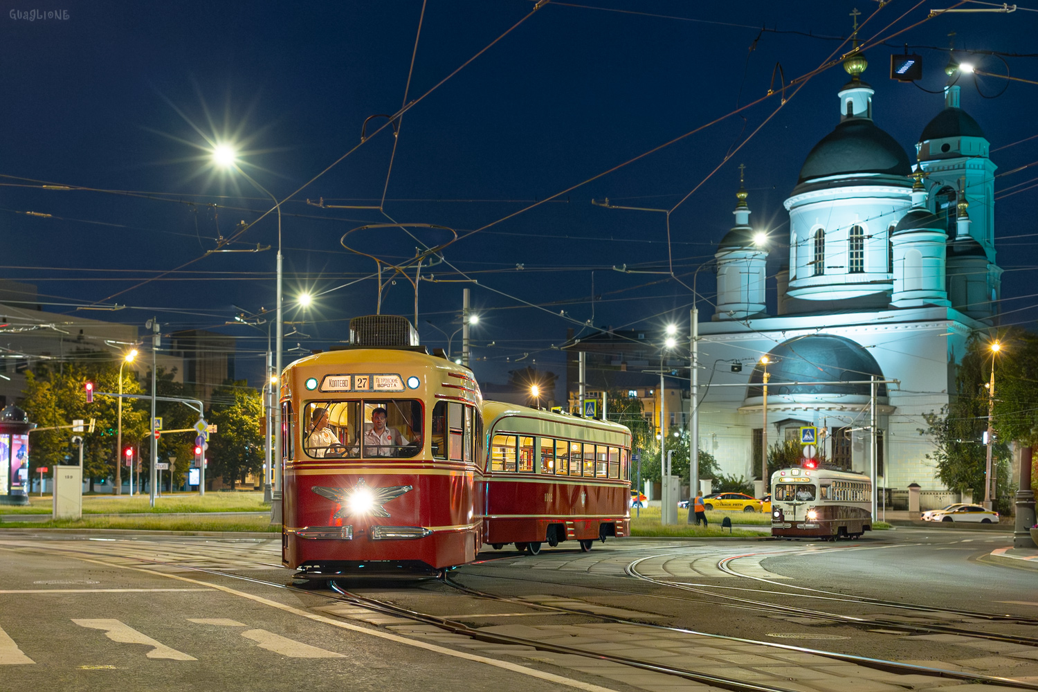 Москва, КТМ-1 № 0002; Москва, КТП-1 № 1002; Москва — День Московского транспорта — 2025 (ночные репетиции парада трамваев 05.07.2025 и 10.07.2025, парад и выставка трамваев 12.07.2025)