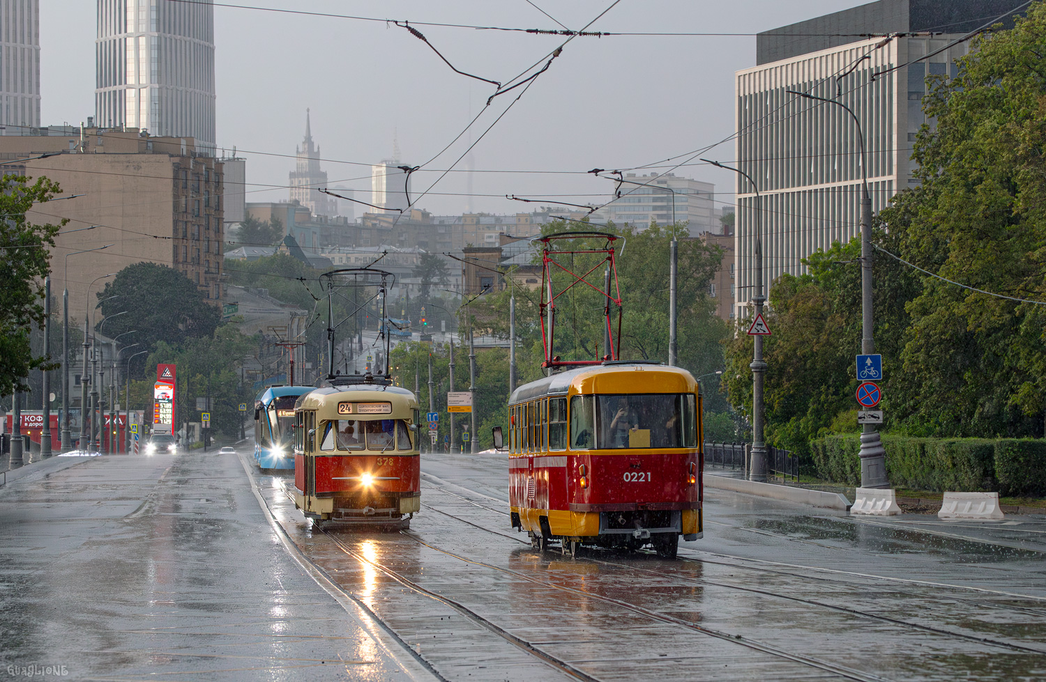 莫斯科, Tatra T2SU # 378; 莫斯科, Tatra T3SU # 0221; 莫斯科 — Moscow Transport Day — 2025 (night rehearsals of the tram parade on 07/05/2025 and 07/10/2025, parade and tram exhibition on 07/12/2025)