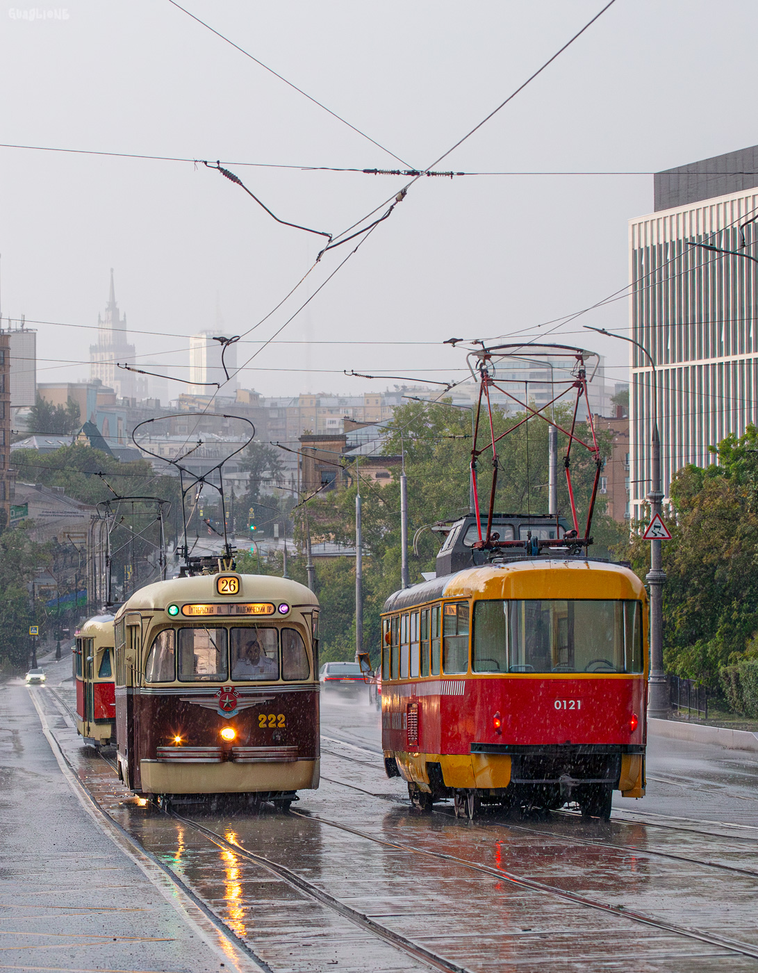 Moscow, RVZ-6 № 222; Moscow, Tatra T3SU (2-door) № 0121; Moscow — Moscow Transport Day — 2025 (night rehearsals of the tram parade on 07/05/2025 and 07/10/2025, parade and tram exhibition on 07/12/2025)