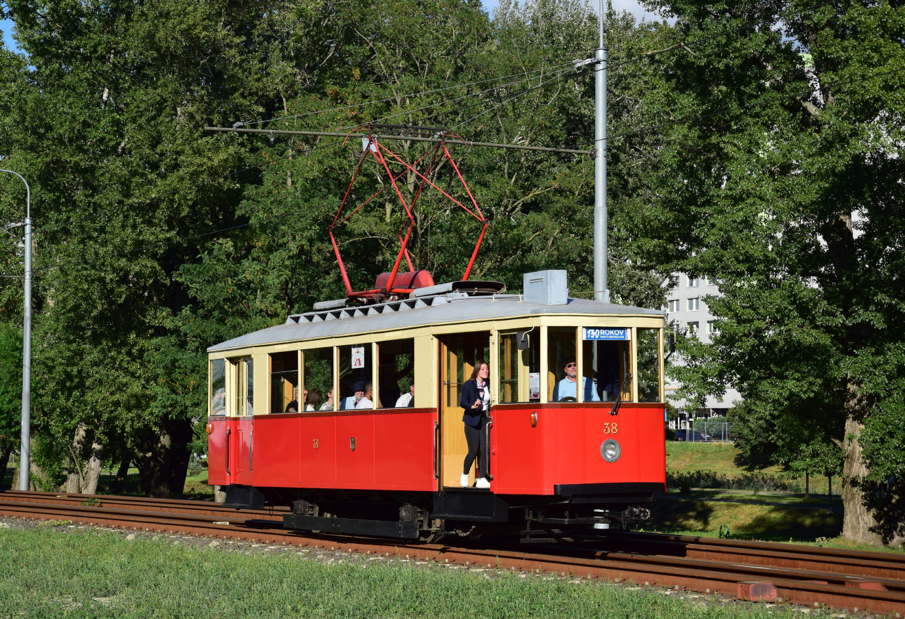 Bratislava, DPMB 2-axle motor car Br. 38; Bratislava — 130th anniversary of public transport