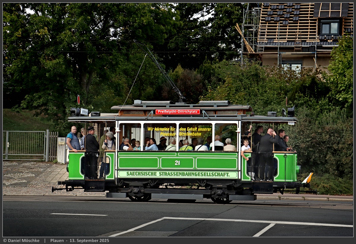 Plauen, MAN/AEG 2-axle motor car Nr. 21; Plauen — Aktionen gegen die Stilllegung der Straßenbahn