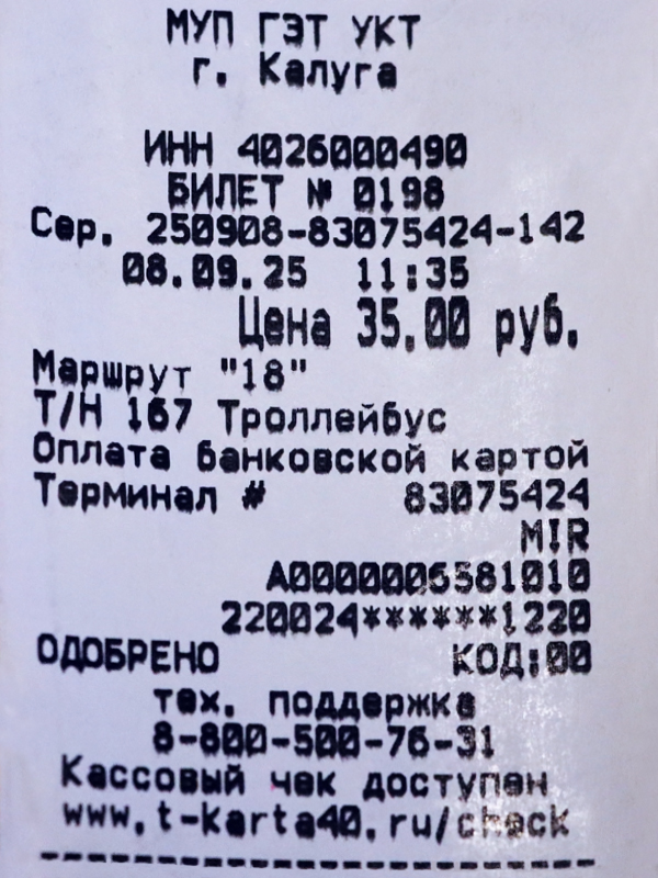 Калуга — Проездные документы