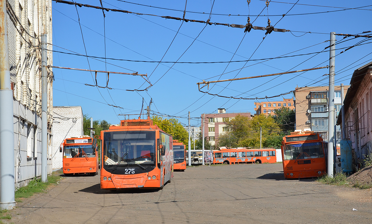 Orenburg, ZiU-682G-016.02 # 212; Orenburg, VMZ-5298.01 “Avangard” # 275; Orenburg, VMZ-52981 # 269; Orenburg, ZiU-682G-016.02 # 201; Orenburg — Trolleybus depot  # 1