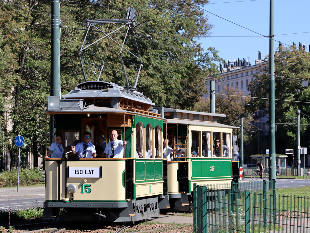 Krakov, Modertrans/BSI 2-axle motor car č. 15; Krakov — 150th anniversary of city transport