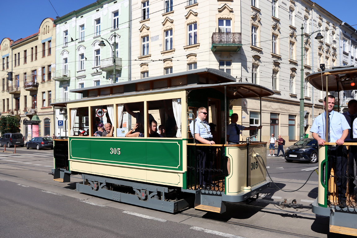 Kraków, Modertrans/Weyer 2-axle trailer car # 305; Kraków — 150th anniversary of city transport