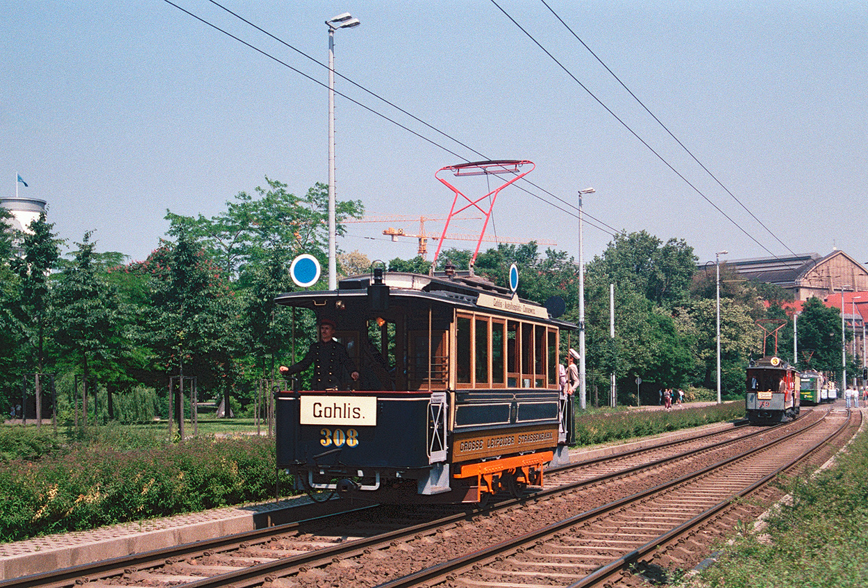 Leipzig, Breslau 2-axle motor car č. 308; Leipzig — 100 years of electric trams in Leipzig (June 8, 1996)