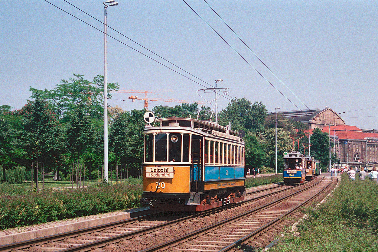 Leipzig, Falkenried 4-axle motor car č. 20; Leipzig — 100 years of electric trams in Leipzig (June 8, 1996)