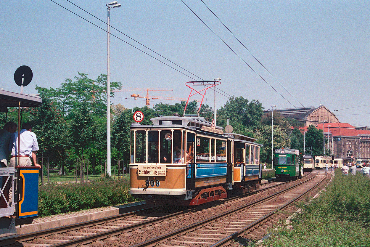 Leipzig, Leipzig 2-axle motor car č. 809; Leipzig — 100 years of electric trams in Leipzig (June 8, 1996)