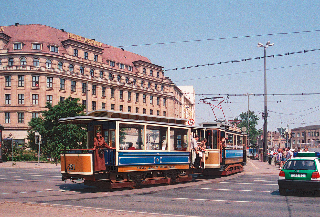 Leipzig, Lindner 2-axle trailer car č. 751; Leipzig — 100 years of electric trams in Leipzig (June 8, 1996)