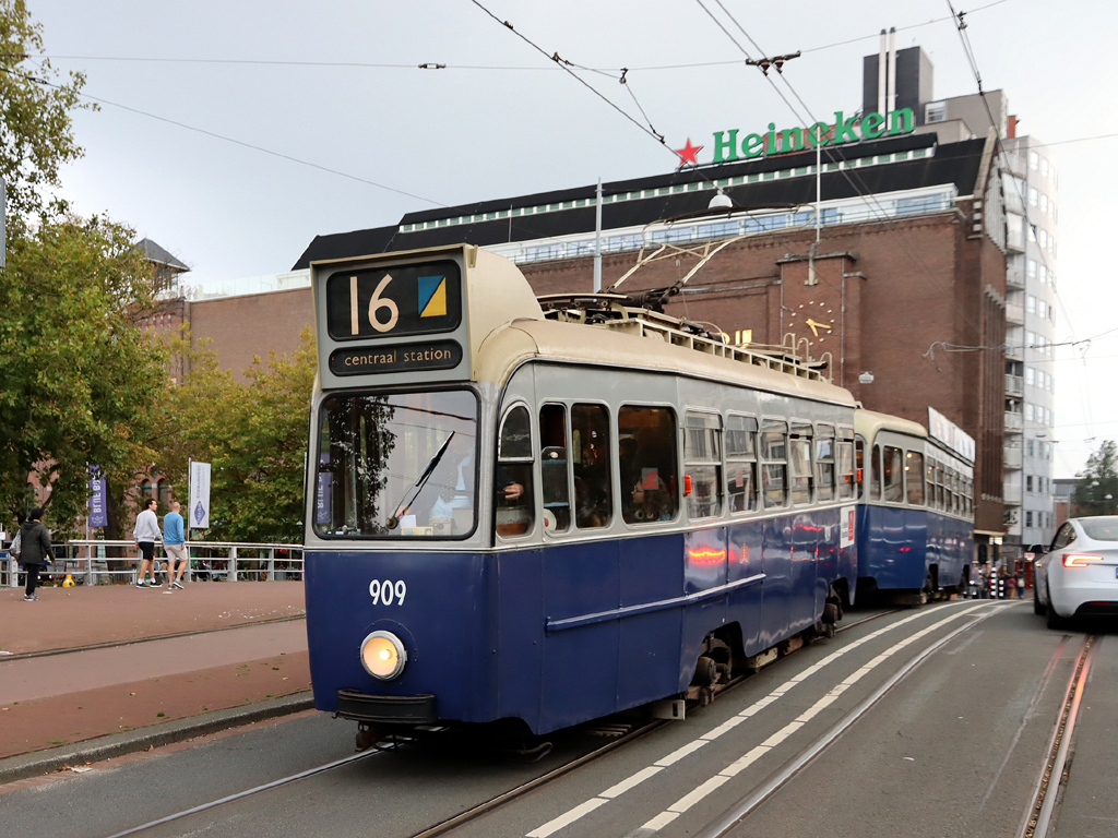 Amsterdam, Werkspoor 3-axle motor car č. 909; Amsterdam — 50th anniversary of Museumtramlijn Amsterdam