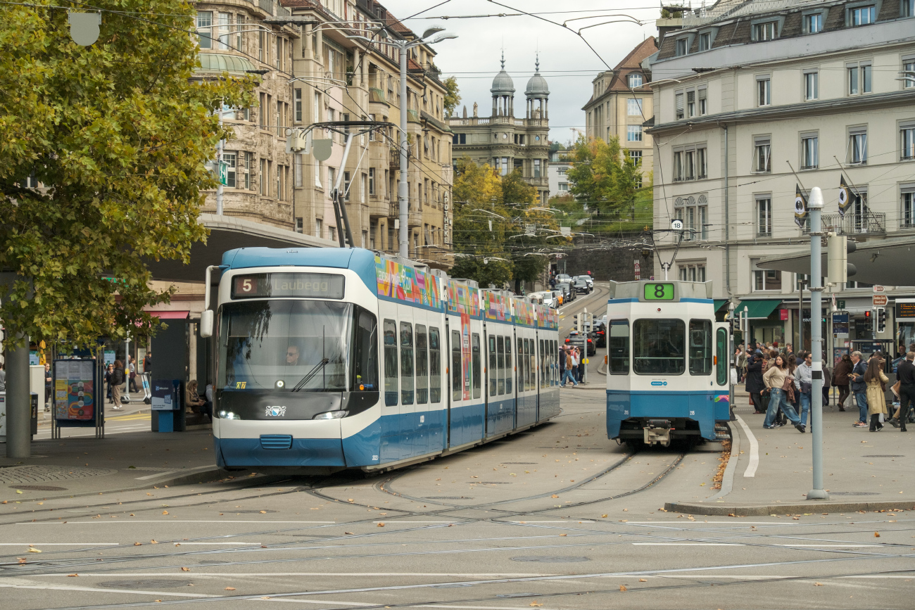Zürich, Bombardier Cobra — 3023; Zürich, SWP/SIG/ABB Be 4/8 "Tram 2000 Sänfte" — 2115