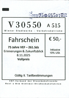 Wien — Tickets; Wien — VEF's 261st excursion — 8 November 2025