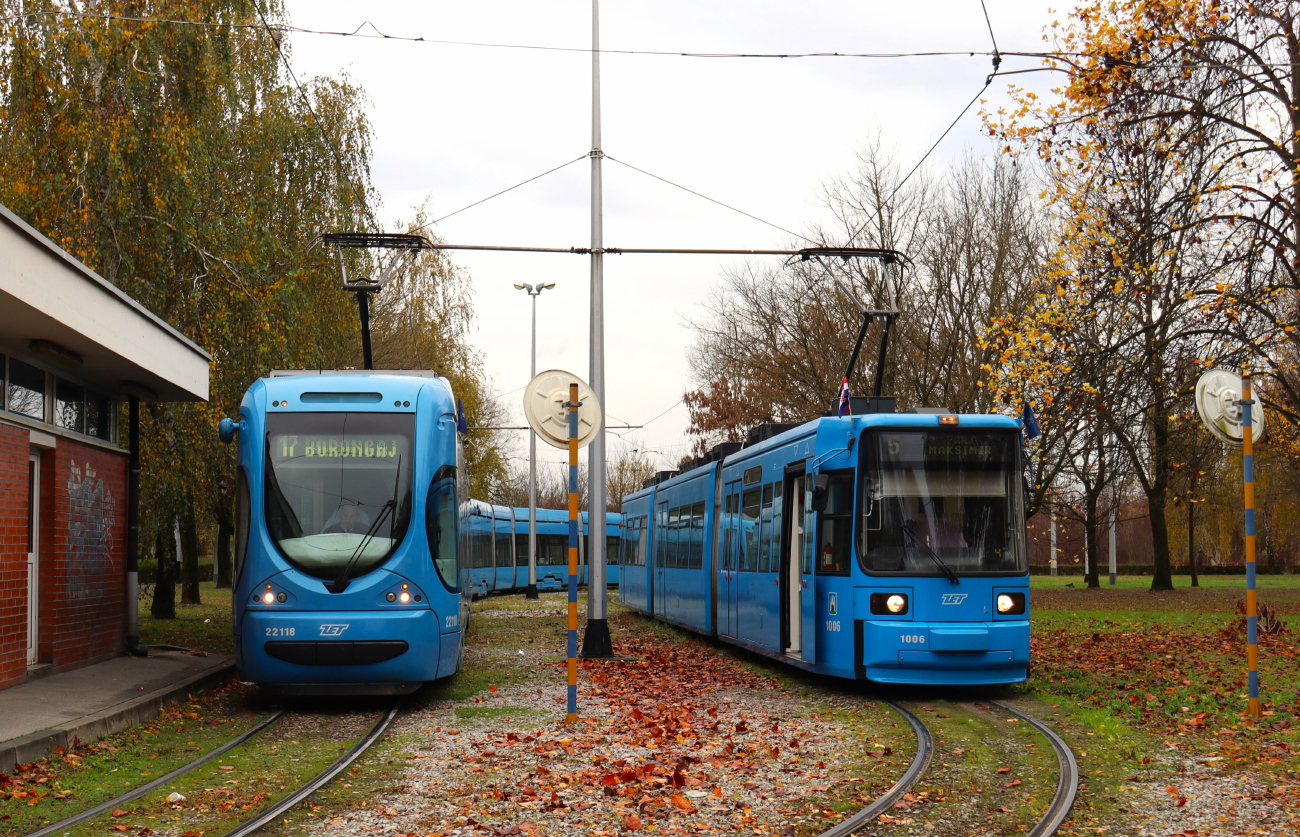 Загреб, Končar TMK 2200 № 22118; Загреб, Adtranz GT6M № 1006