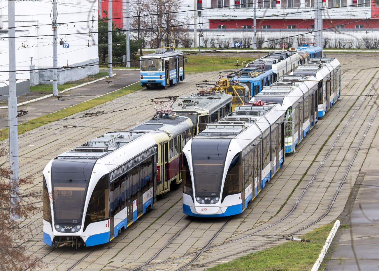 Москва, 71-911ЕМ «Львёнок» № 30609; Москва, 71-931М «Витязь-М» № 31413; Москва — Трамвайные депо: [3] Краснопресненское. Новая территория в Строгино