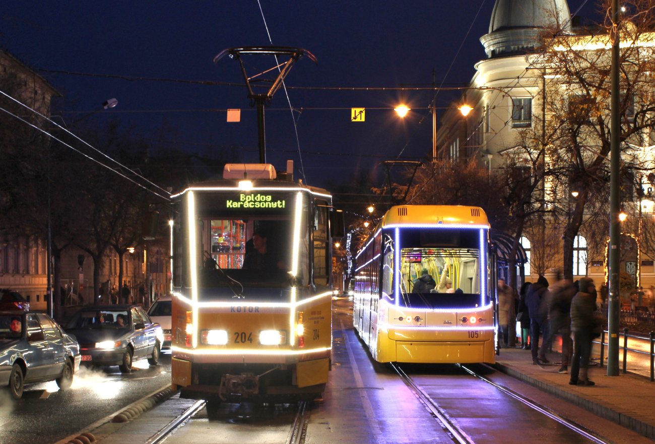 Szeged, Tatra KT4DMC N°. 204; Szeged, PESA Swing 120Nb N°. 105